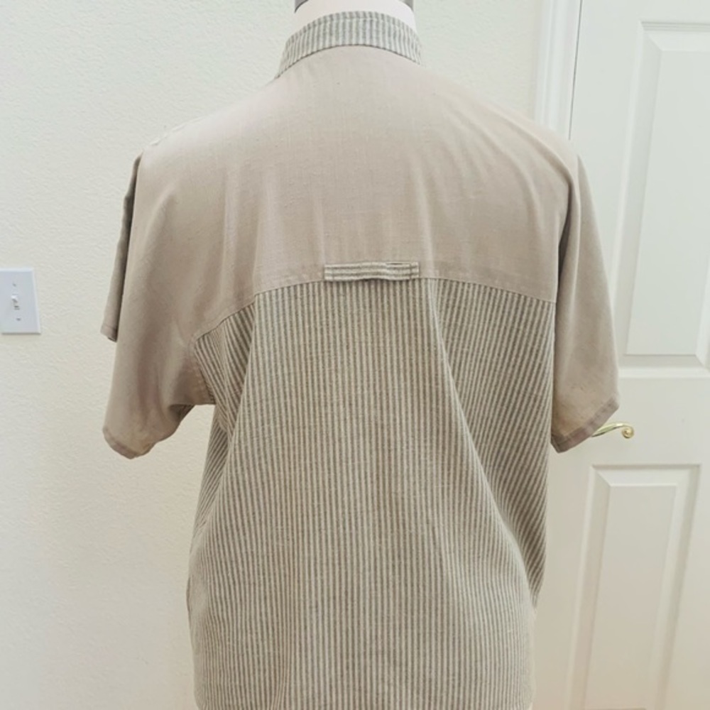 Private Label, professionally sewn, olive and tan stripe shirt - Picture 3 of 6